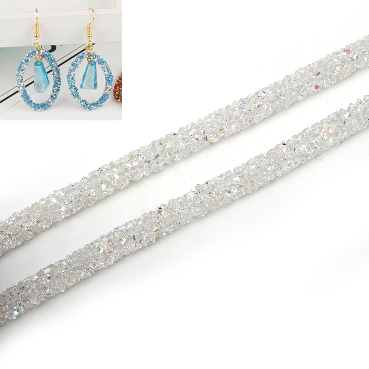Picture of PVC Jewelry Cord Rope Transparent Clear With Hot Fix Rhinestone AB Color 7mm( 2/8"), 2 M
