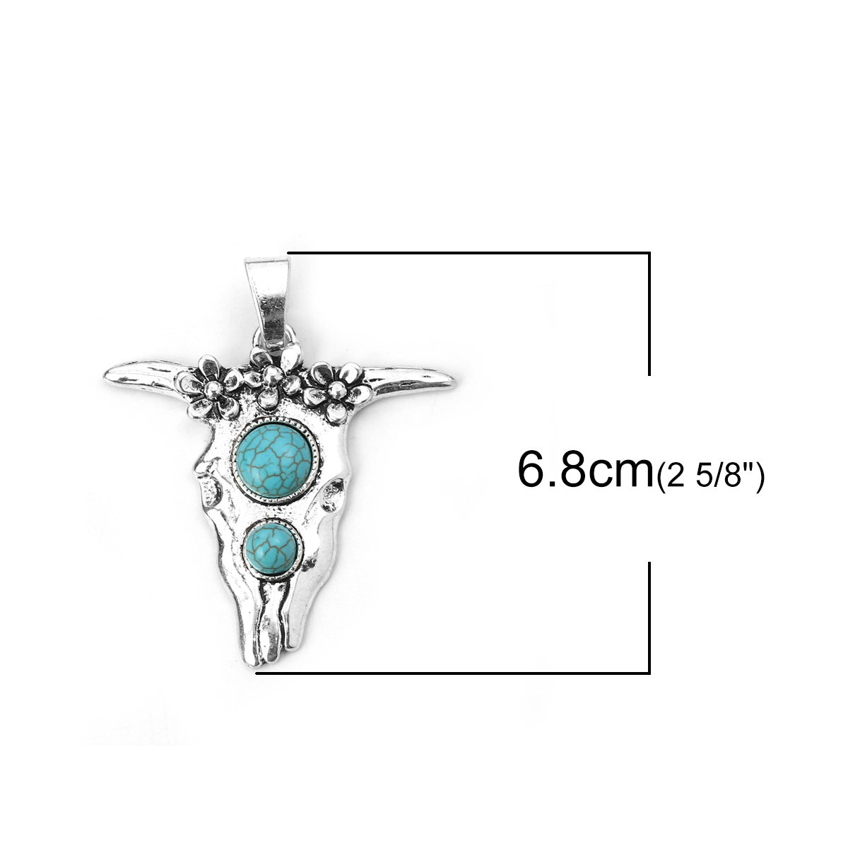 Picture of Zinc Based Alloy & Acrylic Boho Chic Pendants Sheep Antique Silver Color Green Blue 68mm(2 5/8") x 58mm(2 2/8"), 2 PCs