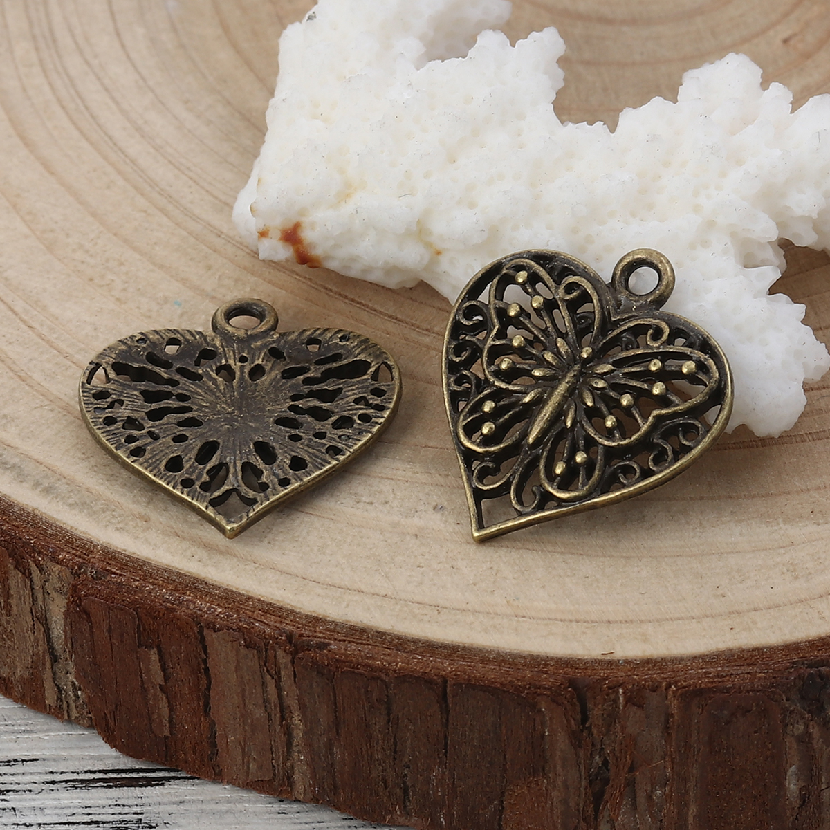 Picture of Zinc Based Alloy Charms Heart Antique Bronze Butterfly 23mm( 7/8") x 22mm( 7/8"), 20 PCs
