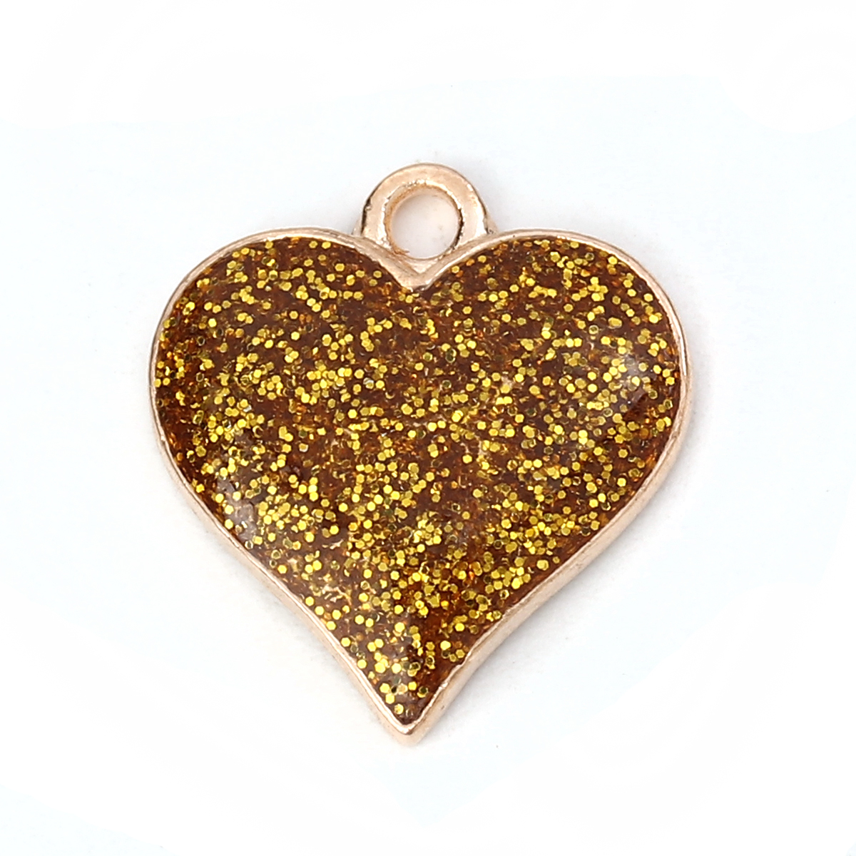 Picture of Zinc Based Alloy Charms Heart Gold Plated Golden Glitter 17mm( 5/8") x 16mm( 5/8"), 10 PCs