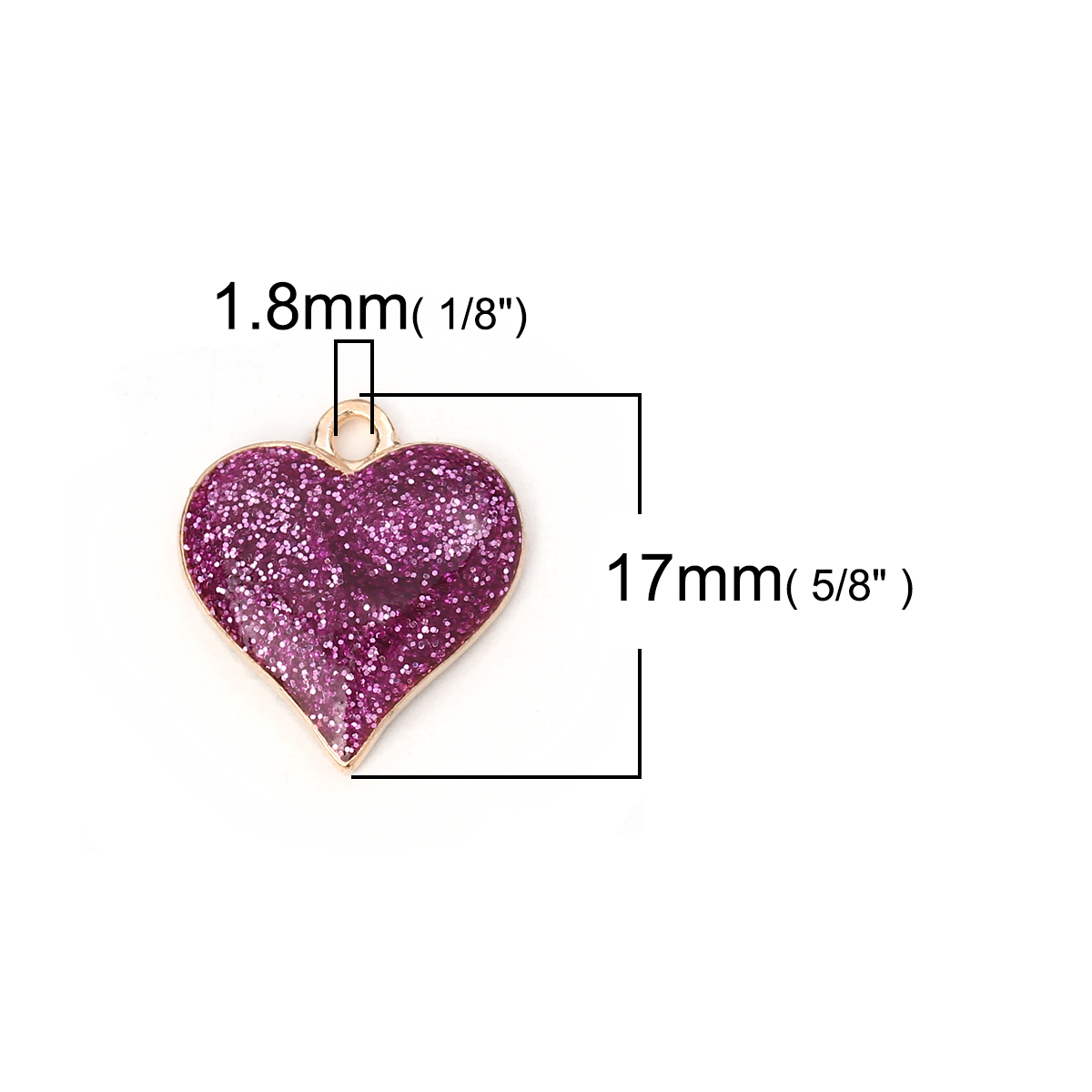 Picture of Zinc Based Alloy Charms Heart Gold Plated Purple Glitter 17mm( 5/8") x 16mm( 5/8"), 10 PCs