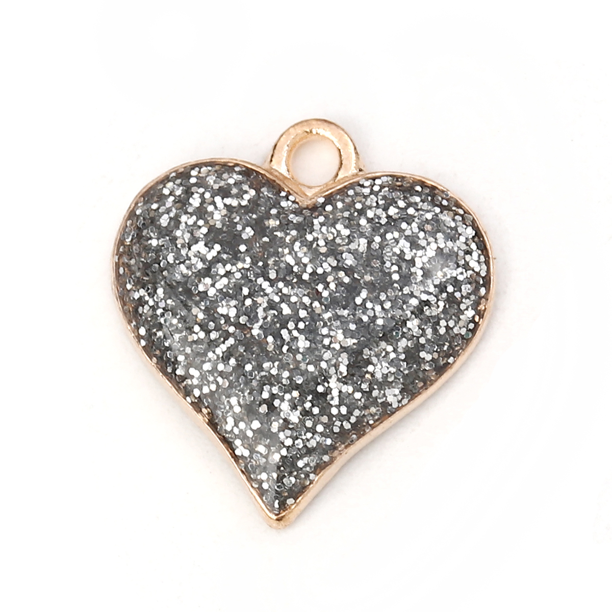 Picture of Zinc Based Alloy Charms Heart Gold Plated Silver Glitter 17mm( 5/8") x 16mm( 5/8"), 10 PCs