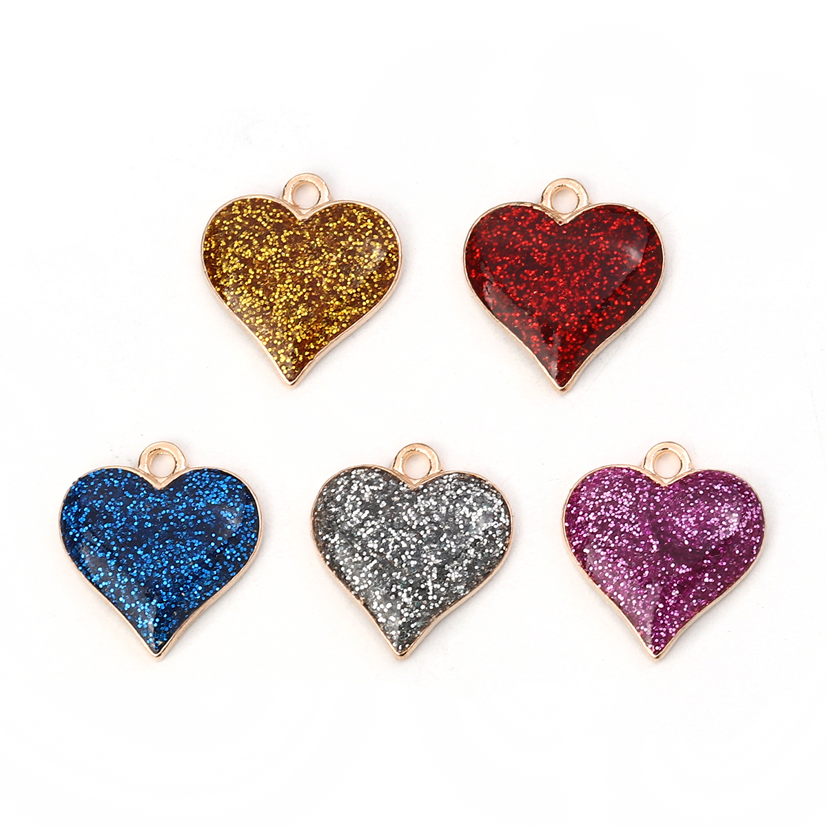 Picture of Zinc Based Alloy Charms Heart Gold Plated Red Glitter 17mm( 5/8") x 16mm( 5/8"), 10 PCs