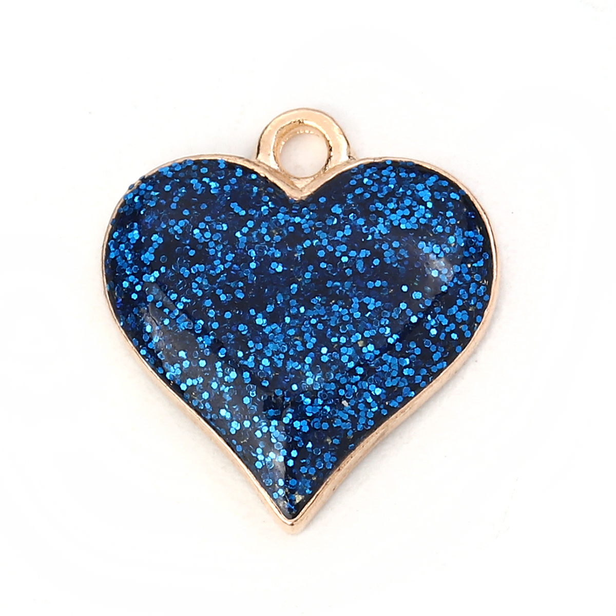 Picture of Zinc Based Alloy Charms Heart Gold Plated Royal Blue Glitter 17mm( 5/8") x 16mm( 5/8"), 10 PCs