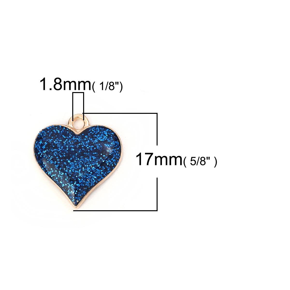 Picture of Zinc Based Alloy Charms Heart Gold Plated Royal Blue Glitter 17mm( 5/8") x 16mm( 5/8"), 10 PCs