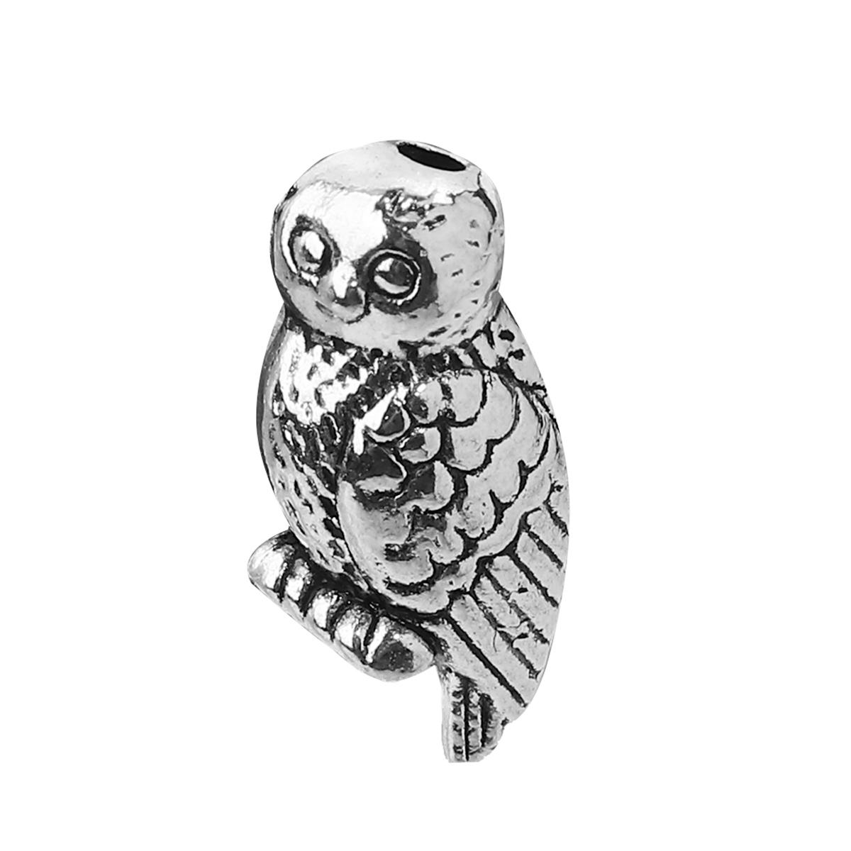 Picture of Zinc Based Alloy 3D Beads Owl Animal Antique Silver 16mm x 8mm, Hole: Approx 1.3mm, 50 PCs