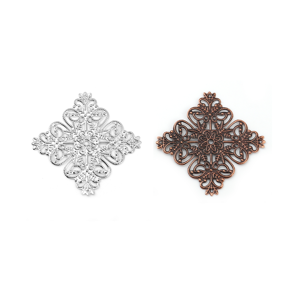 Picture of Iron Based Alloy Filigree Stamping Embellishments Square Silver Tone 56mm(2 2/8") x 56mm(2 2/8"), 30 PCs