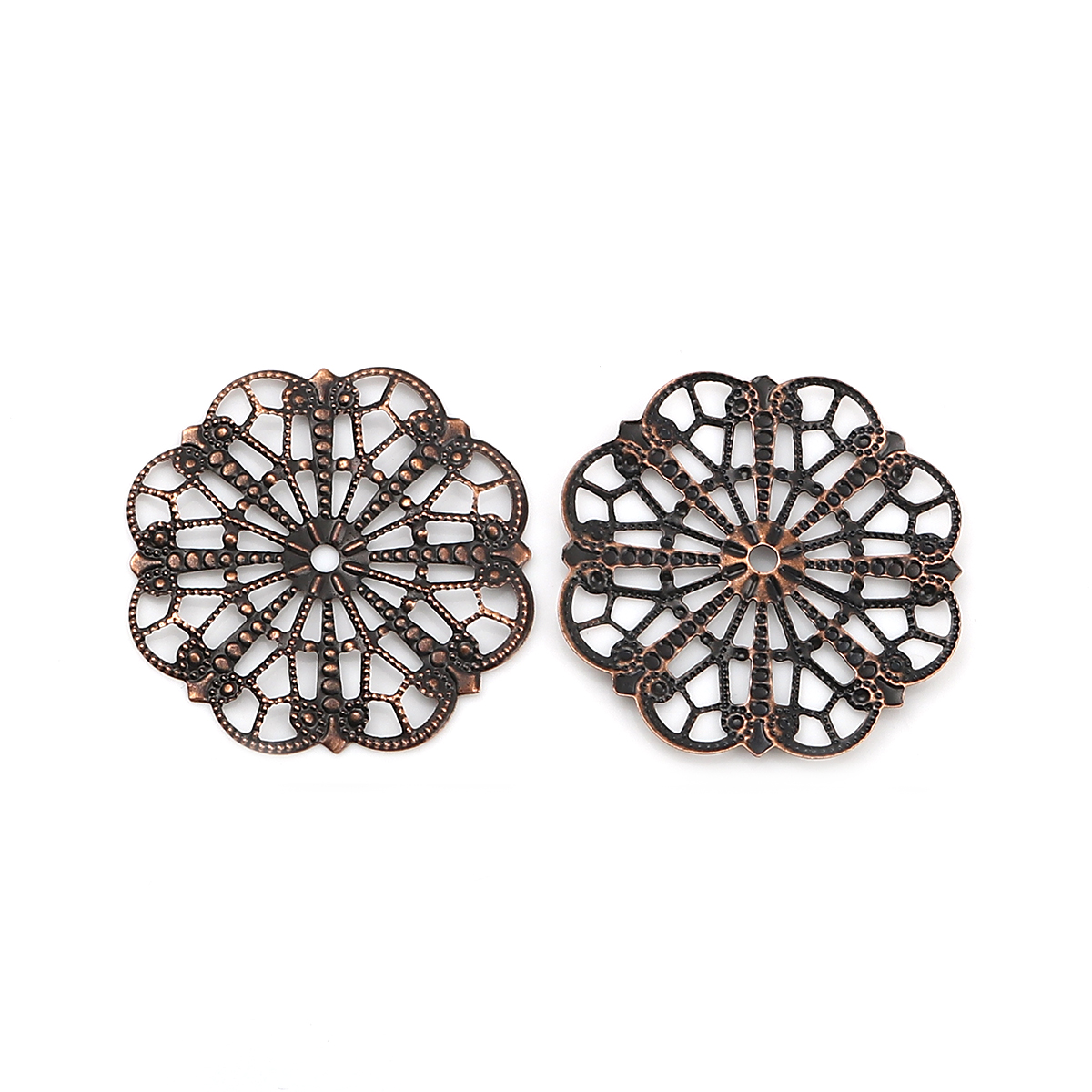 Picture of Iron Based Alloy Filigree Stamping Embellishments Flower Antique Copper 41mm(1 5/8") x 41mm(1 5/8"), 50 PCs