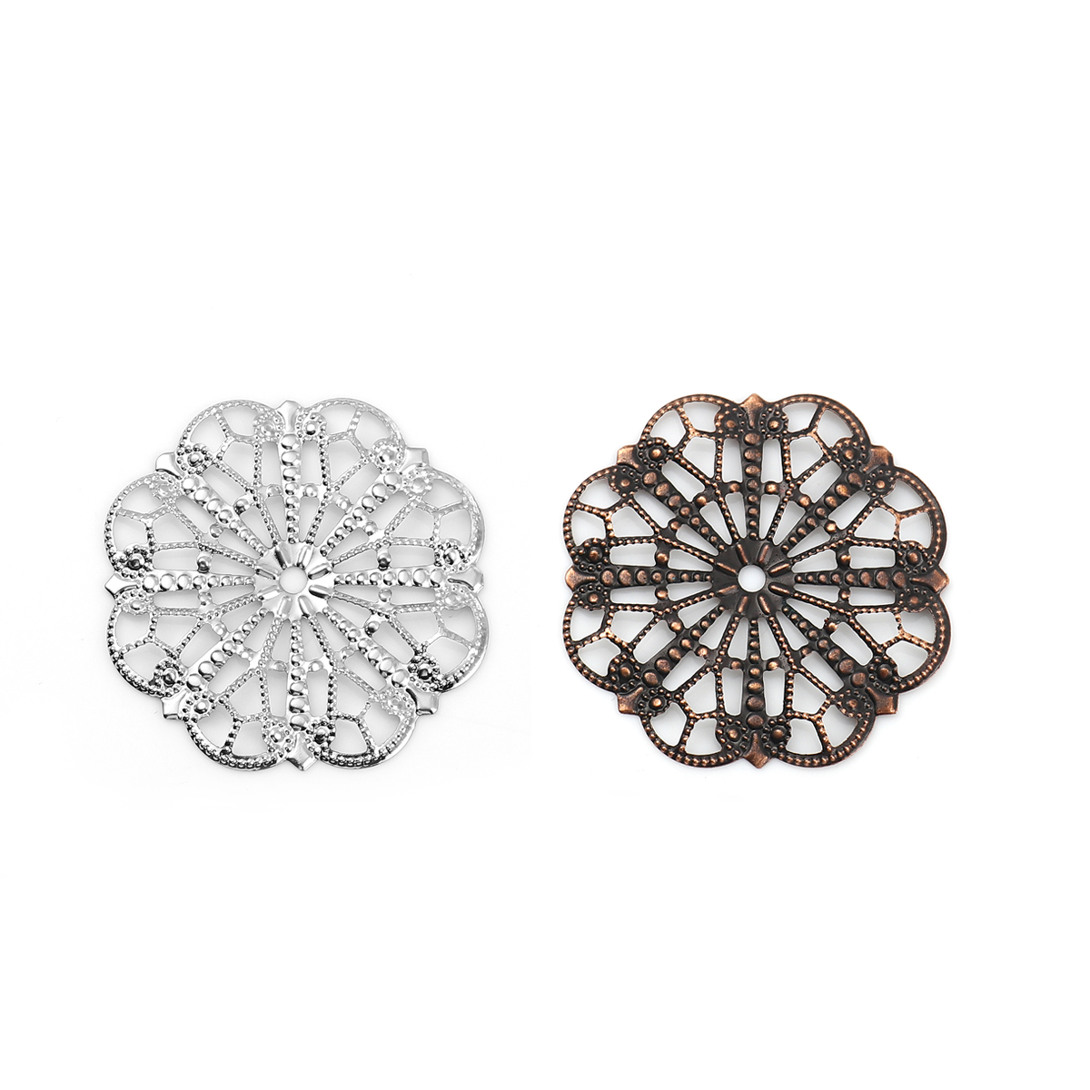 Picture of Iron Based Alloy Filigree Stamping Embellishments Flower Antique Copper 41mm(1 5/8") x 41mm(1 5/8"), 50 PCs