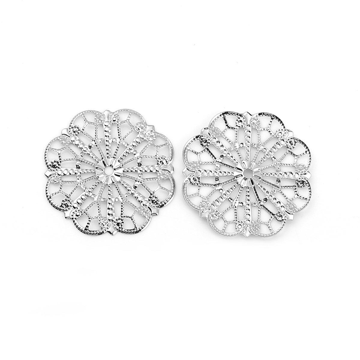 Picture of Iron Based Alloy Filigree Stamping Embellishments Flower Silver Tone 41mm(1 5/8") x 41mm(1 5/8"), 50 PCs