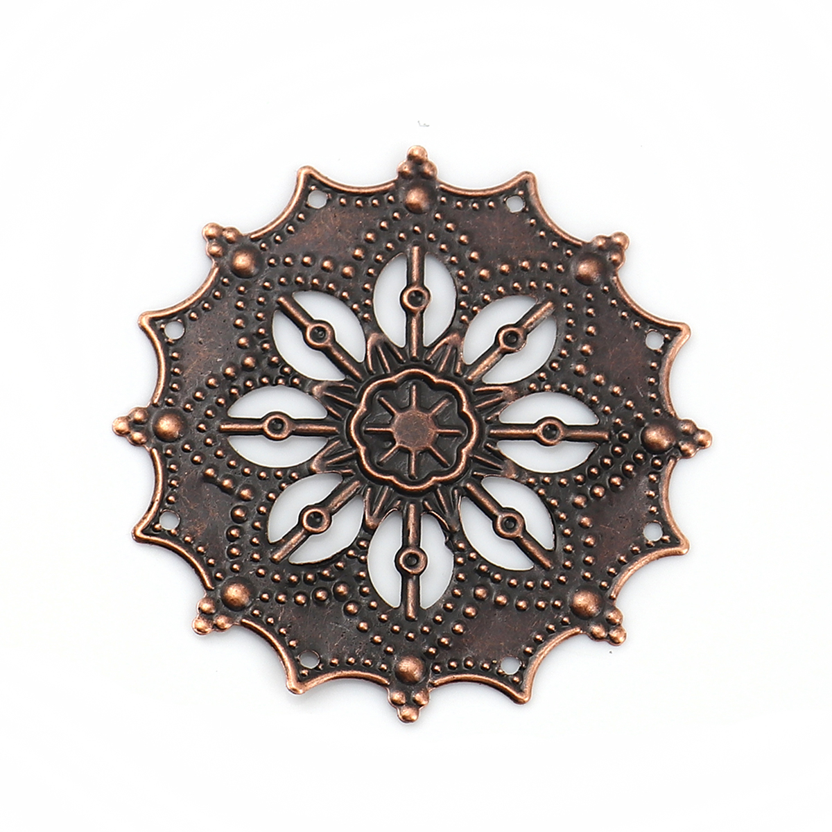 Picture of Iron Based Alloy Filigree Stamping Embellishments Round Antique Copper Flower 43mm(1 6/8") x 43mm(1 6/8"), 50 PCs