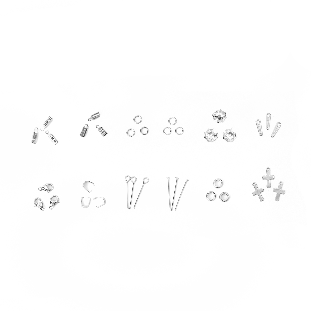 Picture of Stainless Steel Jump Rings Findings Silver Tone Lobster Clasp Mixed 20mm x 4mm - 5mm Dia., 1 Box