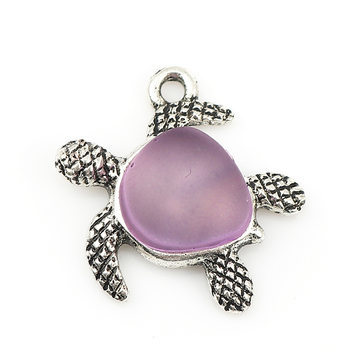 Picture of Zinc Based Alloy & Resin Ocean Jewelry Charms Sea Turtle Animal Antique Silver Purple 20mm( 6/8") x 19mm( 6/8"), 5 PCs