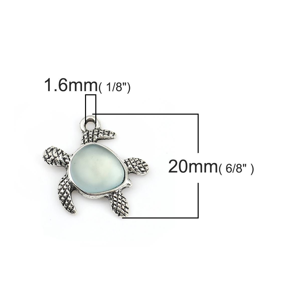 Picture of Zinc Based Alloy & Resin Ocean Jewelry Charms Sea Turtle Animal Antique Silver Light Blue 20mm( 6/8") x 19mm( 6/8"), 5 PCs