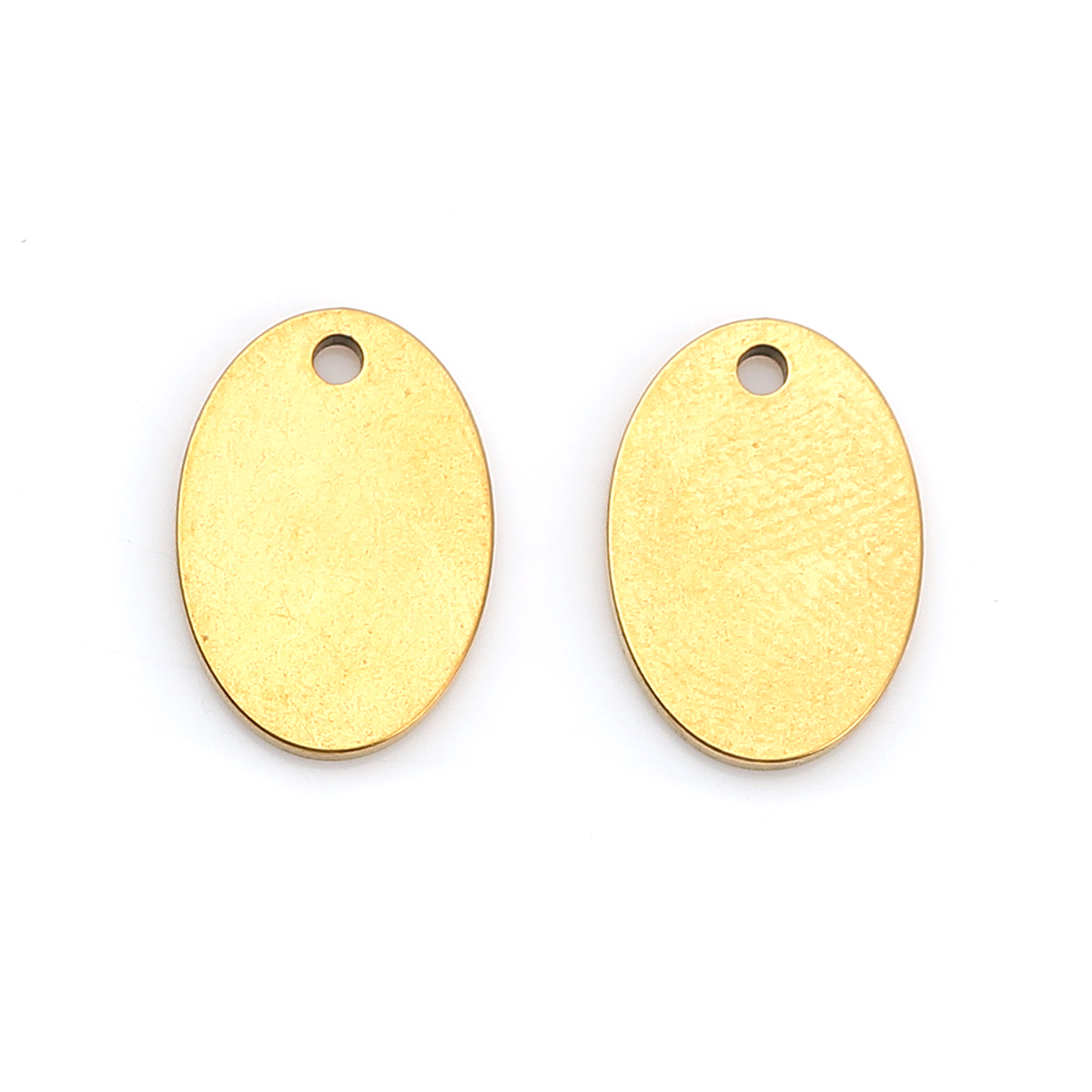Picture of Stainless Steel Blank Stamping Tags Charms Oval Gold Plated Roller Burnishing 13mm x 9mm, 5 PCs