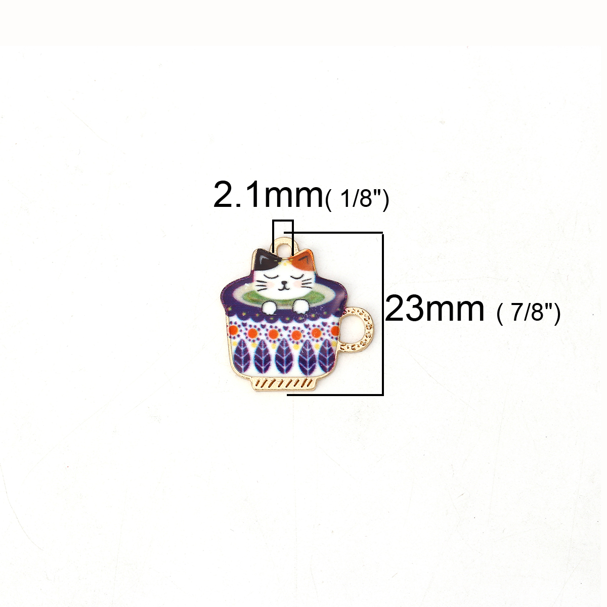 Picture of Zinc Based Alloy Charms Cup Gold Plated Multicolor Cat Enamel 23mm( 7/8") x 23mm( 7/8"), 10 PCs