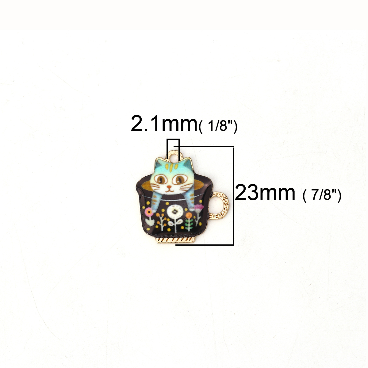 Picture of Zinc Based Alloy Charms Cup Gold Plated Black Cat Enamel 23mm( 7/8") x 23mm( 7/8"), 10 PCs