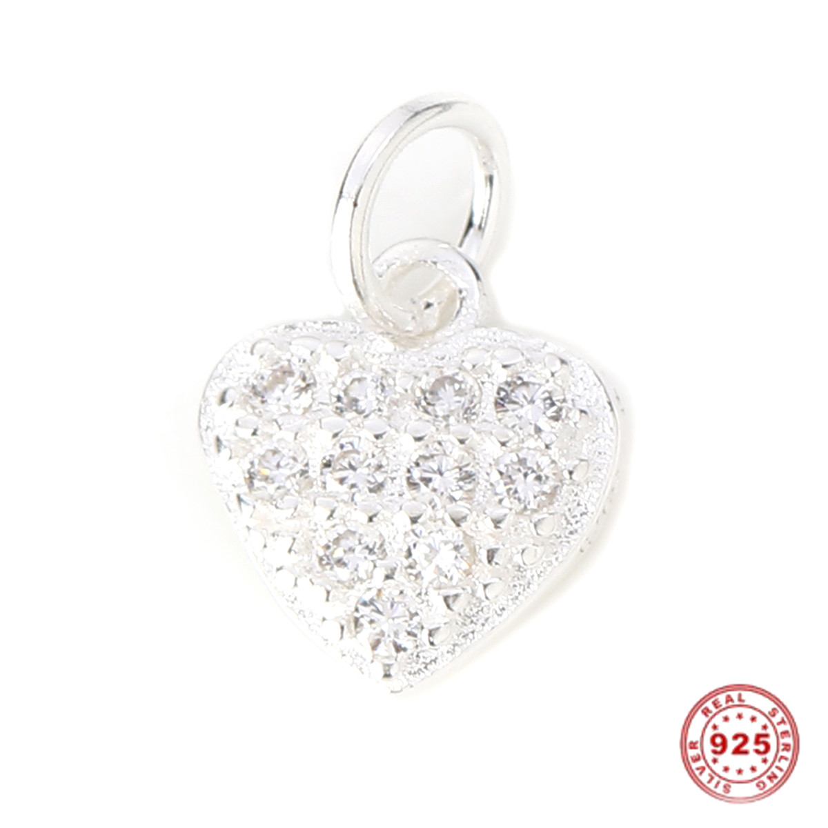 Picture of Sterling Silver Charms Silver Heart Clear Rhinestone 10mm( 3/8") x 7mm( 2/8"), 1 Piece