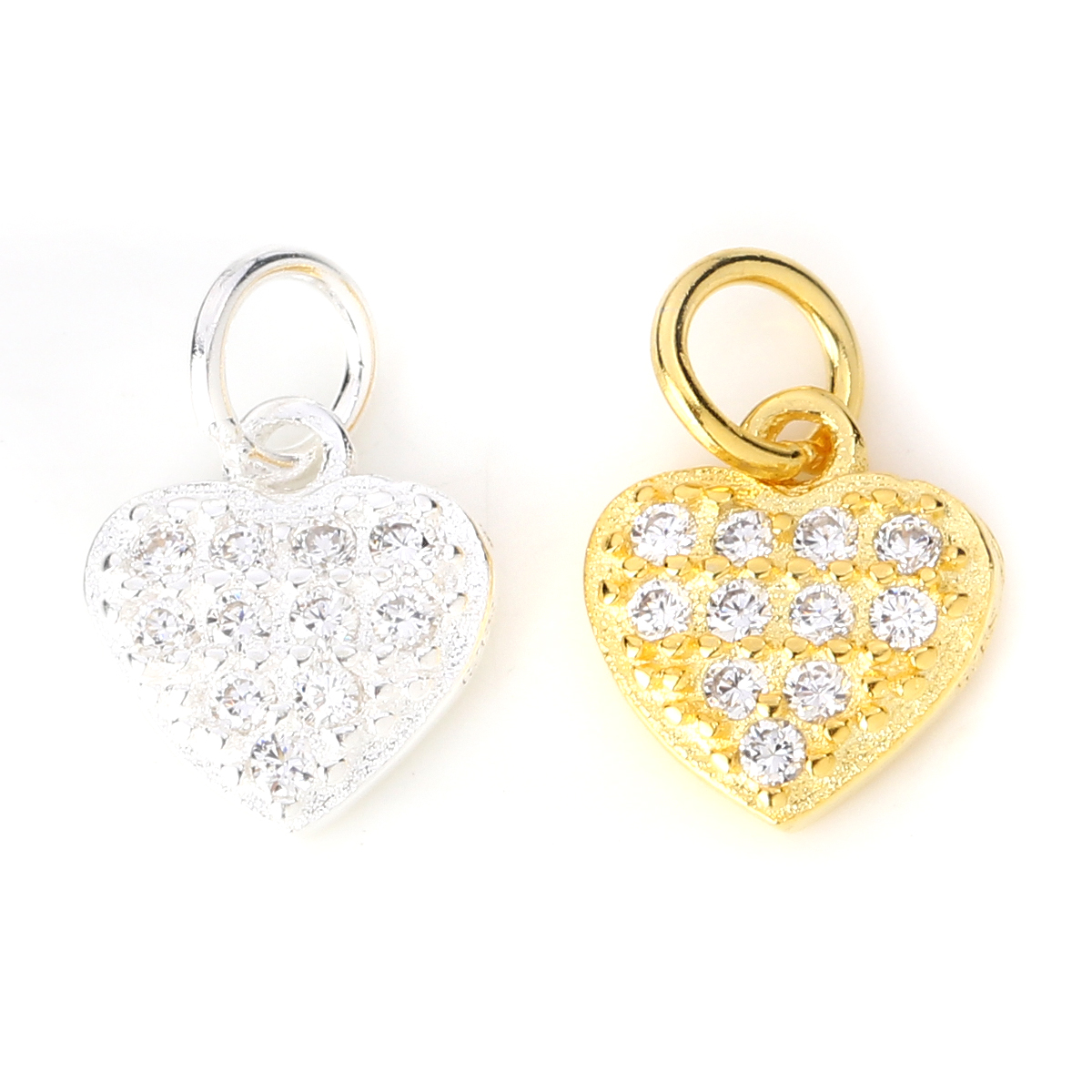 Picture of Sterling Silver Charms Silver Heart Clear Rhinestone 10mm( 3/8") x 7mm( 2/8"), 1 Piece