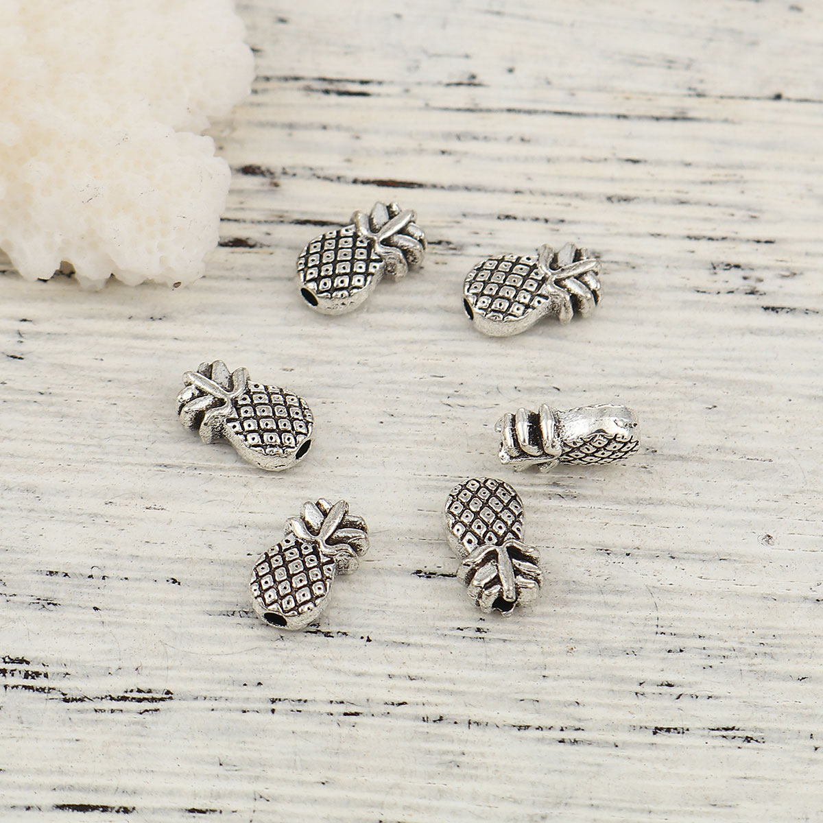 Picture of Zinc Based Alloy Spacer Beads Pineapple/ Ananas Fruit Antique Silver 10mm x 6mm, Hole: Approx 1.3mm, 100 PCs