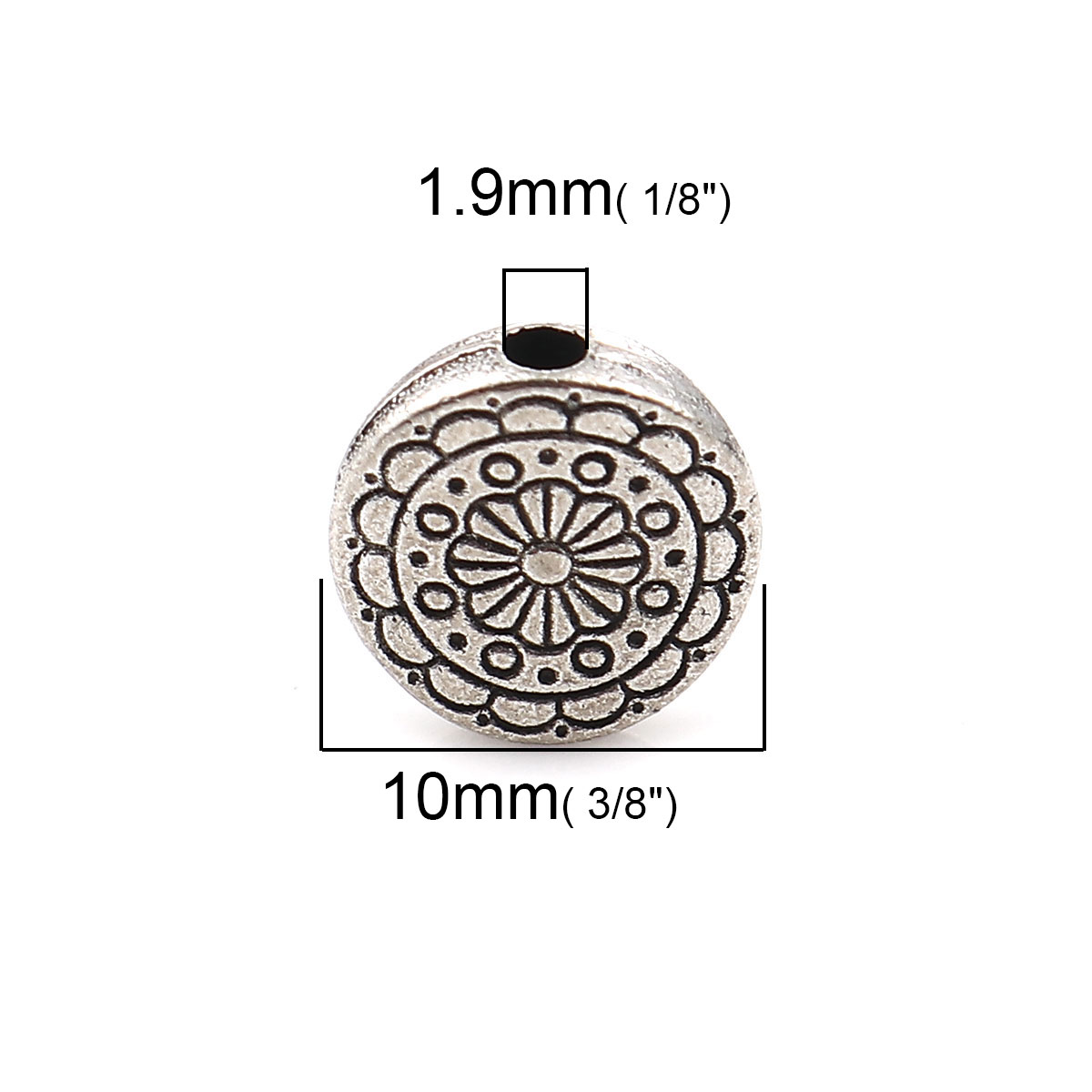 Picture of Zinc Based Alloy Spacer Beads Round Antique Silver Carved About 10mm Dia, Hole: Approx 1.9mm, 100 PCs