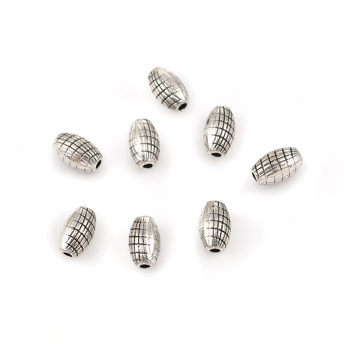 Picture of Zinc Based Alloy Spacer Beads Drum Antique Silver Grid Checker 9mm x 6mm, Hole: Approx 1.8mm, 50 PCs