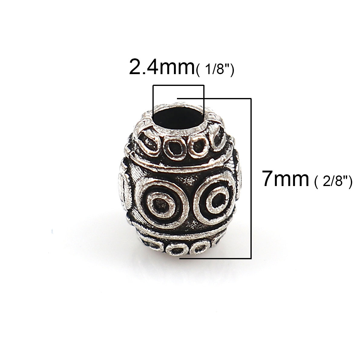 Picture of Zinc Based Alloy Spacer Beads Barrel Antique Silver Carved 7mm x 6mm, Hole: Approx 2.4mm, 100 PCs