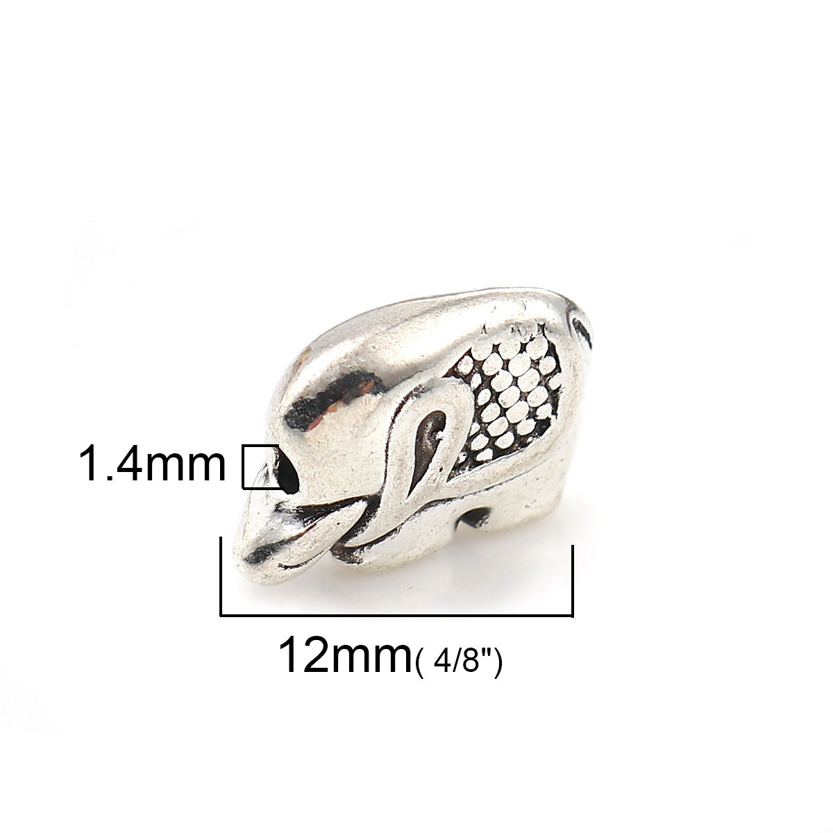 Picture of Zinc Based Alloy Spacer Beads Elephant Animal Antique Silver 12mm x 9mm, Hole: Approx 1.4mm, 50 PCs