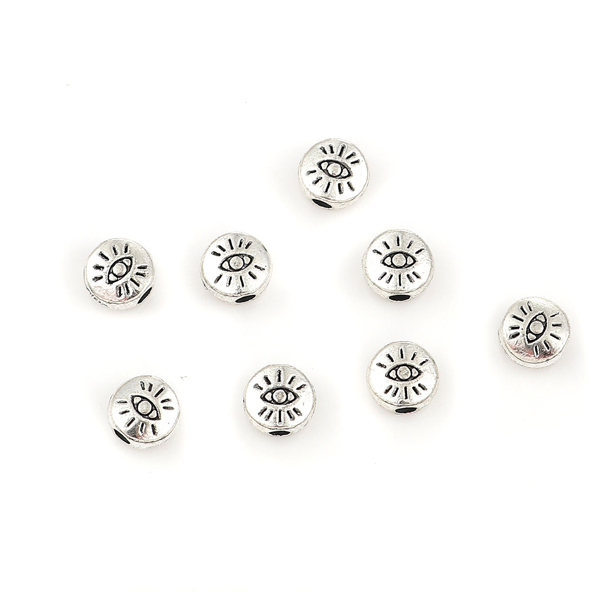 Picture of Zinc Based Alloy Spacer Beads Round Antique Silver Eye About 6mm Dia, Hole: Approx 1.8mm, 100 PCs