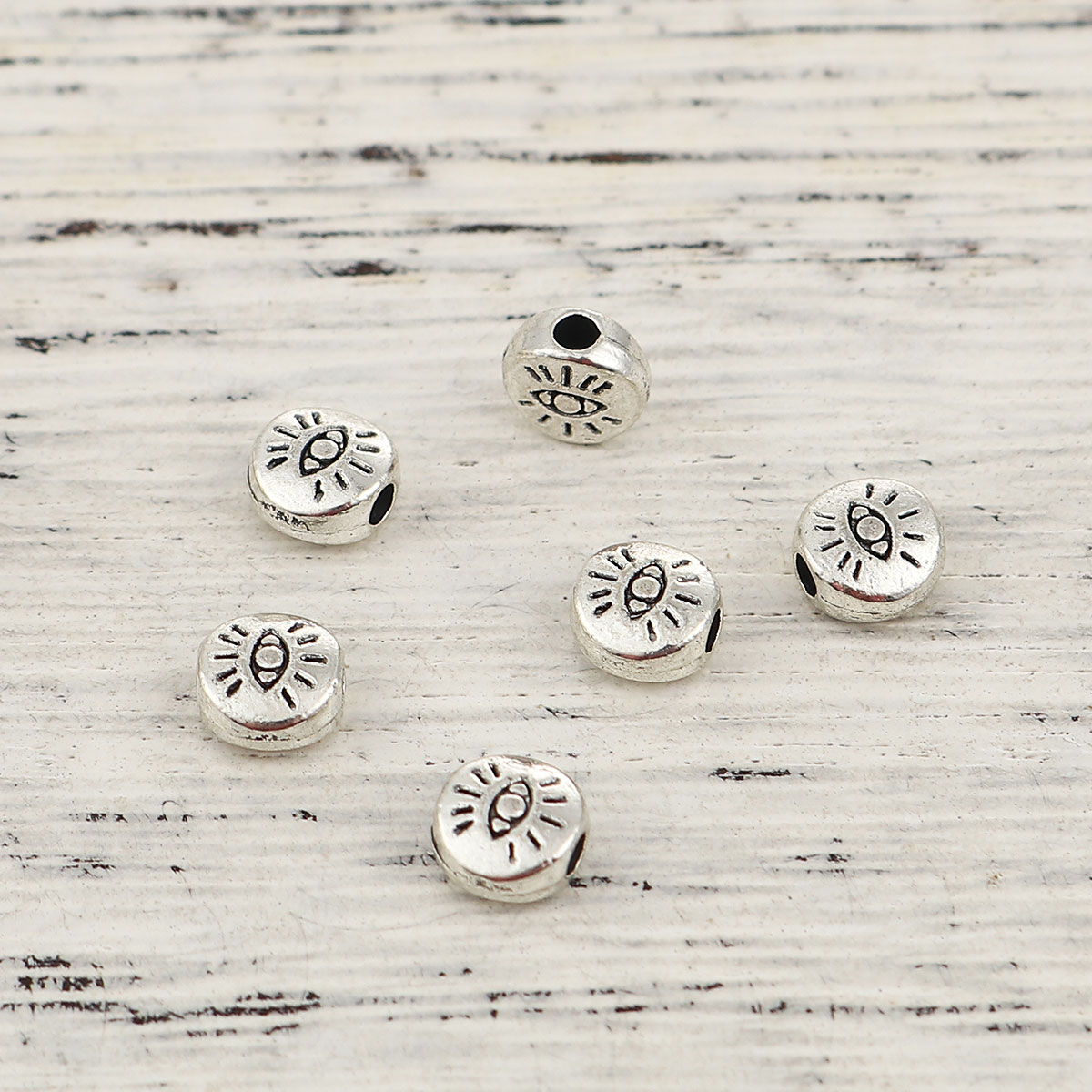 Picture of Zinc Based Alloy Spacer Beads Round Antique Silver Eye About 6mm Dia, Hole: Approx 1.8mm, 100 PCs