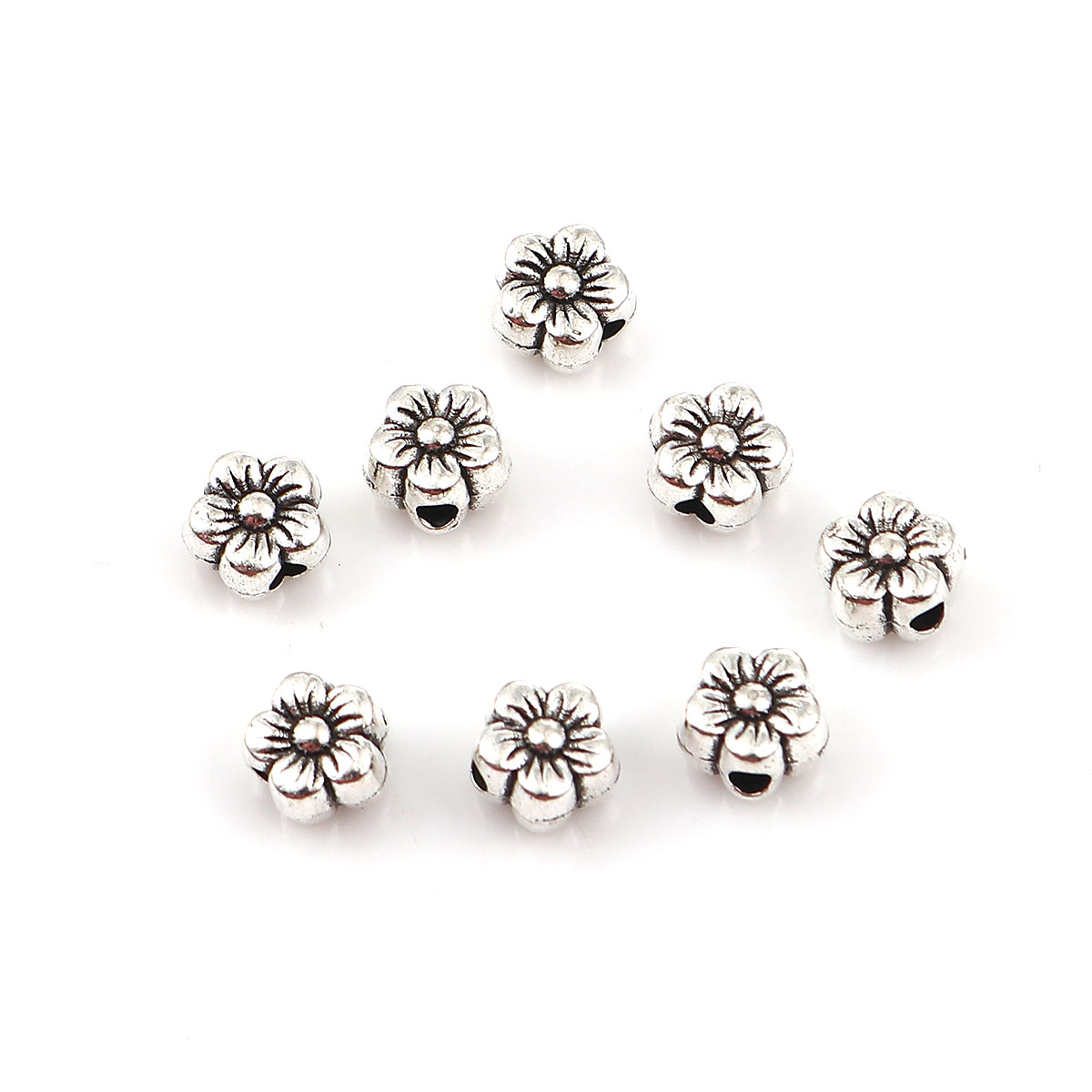 Picture of Zinc Based Alloy Spacer Beads Flower Antique Silver 7mm x 6mm, Hole: Approx 1.8mm, 100 PCs