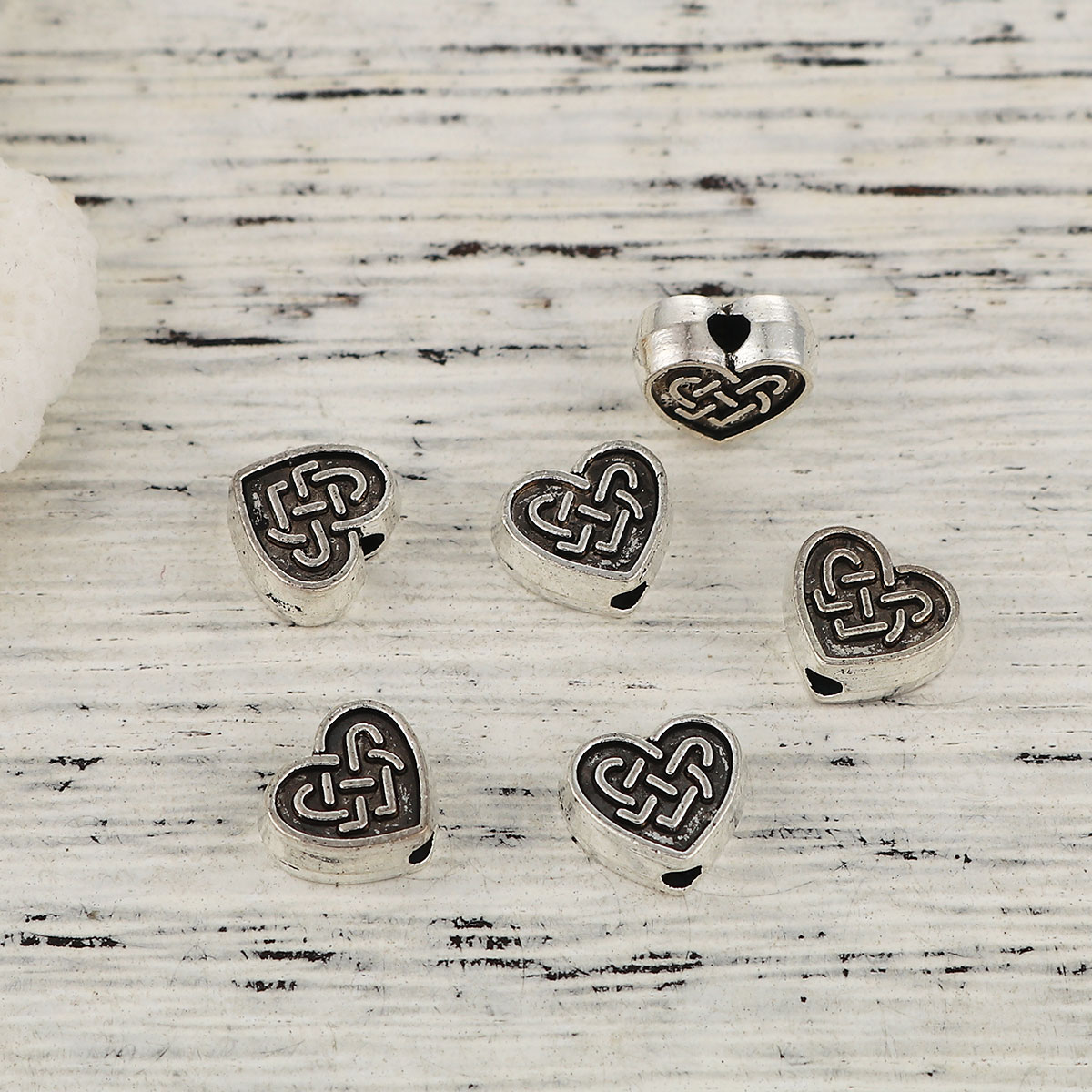 Picture of Zinc Based Alloy Spacer Beads Heart Antique Silver Carved 9mm x 8mm, Hole: Approx 2mm, 50 PCs