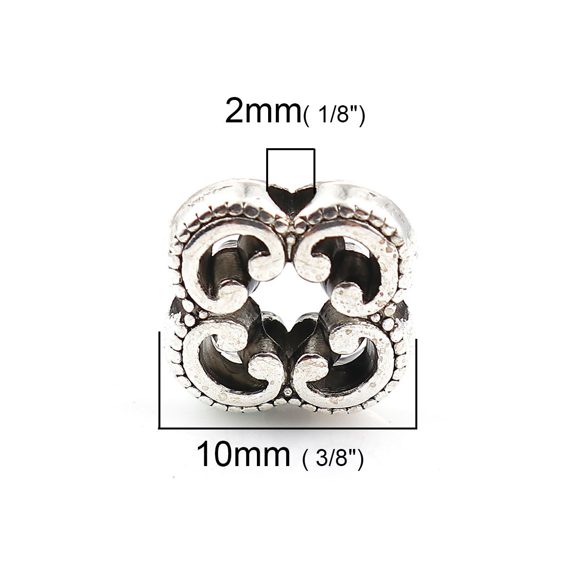 Picture of Zinc Based Alloy Spacer Beads Flower Antique Silver 10mm x 10mm, Hole: Approx 2mm, 50 PCs