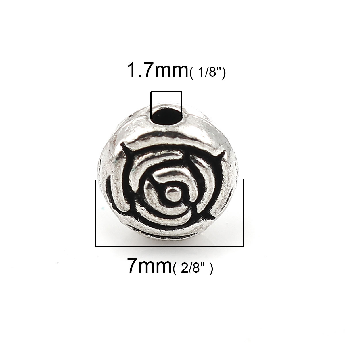 Picture of Zinc Based Alloy Spacer Beads Flower Antique Silver 7mm x 7mm, Hole: Approx 1.7mm, 100 PCs
