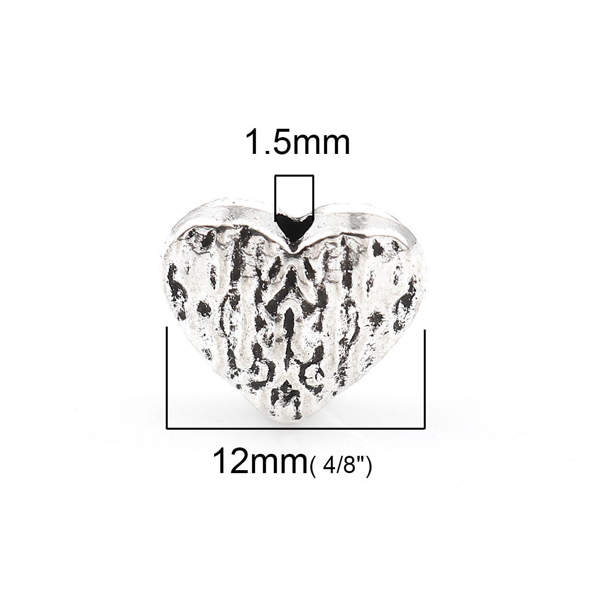 Picture of Zinc Based Alloy Spacer Beads Heart Antique Silver 12mm x 11mm, Hole: Approx 1.5mm, 50 PCs