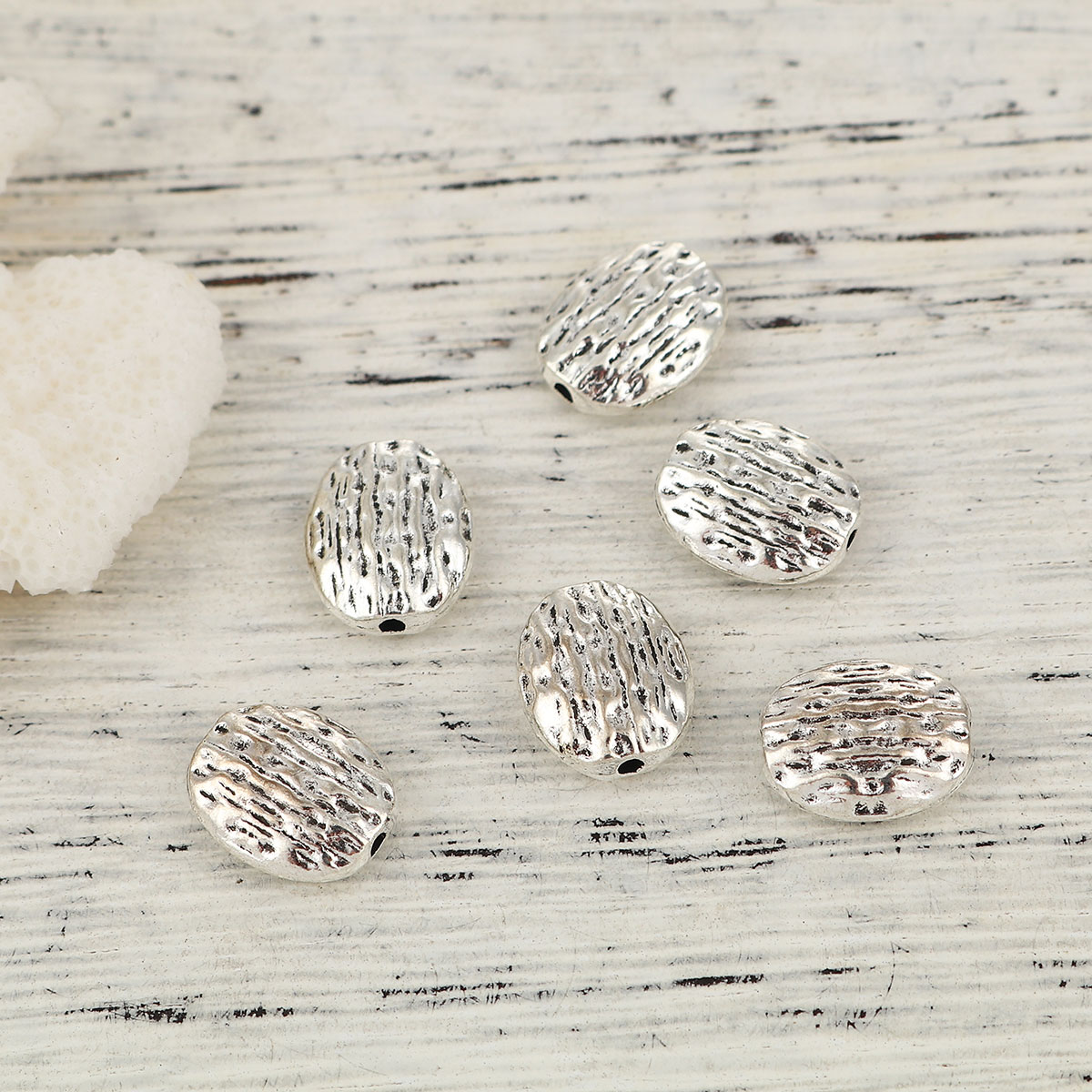 Picture of Zinc Based Alloy Spacer Beads Oval Antique Silver 13mm x 11mm, Hole: Approx 1.6mm, 30 PCs