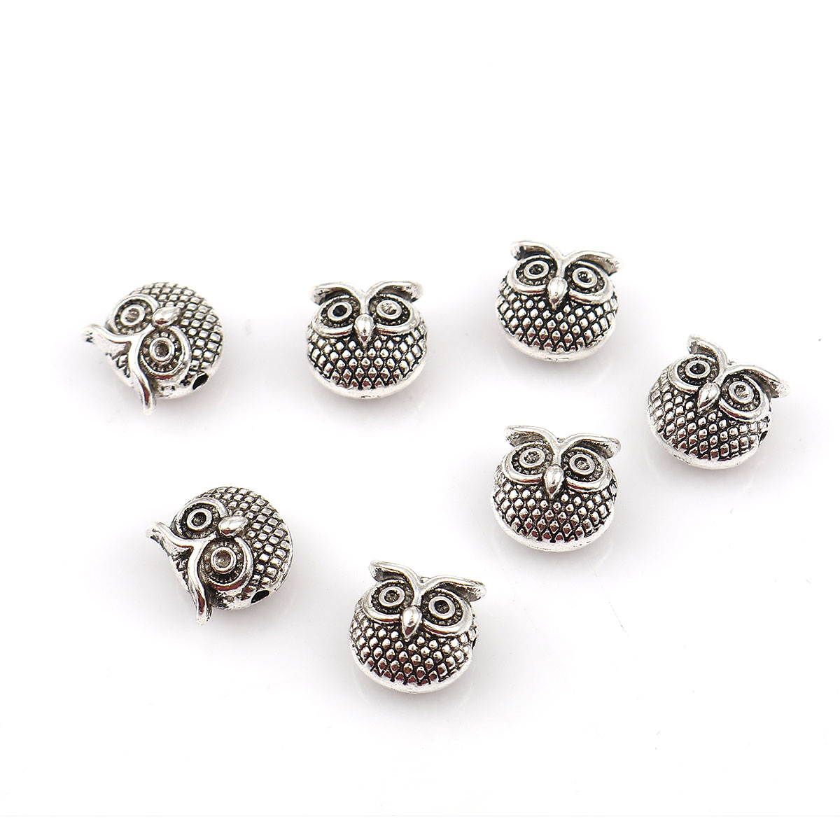 Picture of Zinc Based Alloy Spacer Beads Owl Animal Antique Silver (Can Hold ss4 Pointed Back Rhinestone) 11mm x 11mm, Hole: Approx 1.8mm, 20 PCs