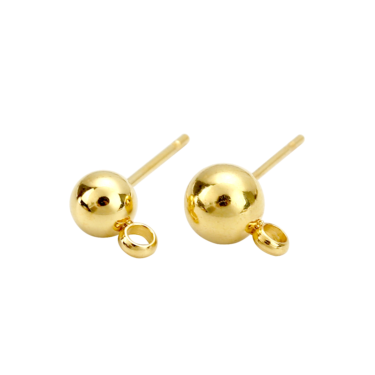 Picture of 304 Stainless Steel Ear Post Stud Earrings Ball Gold Plated W/ Loop 9mm( 3/8") x 6mm( 2/8"), Post/ Wire Size: (21 gauge), 6 PCs