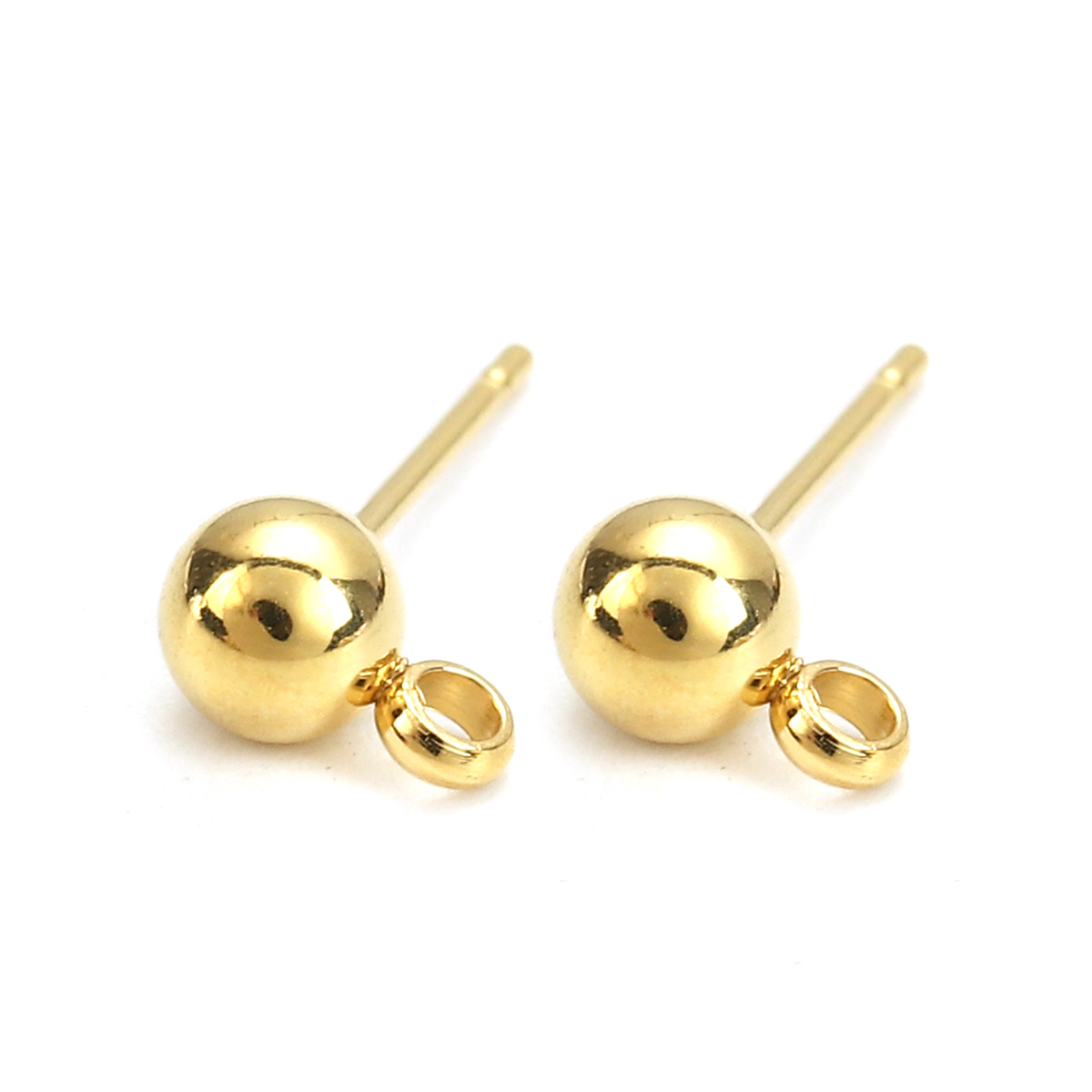 Picture of 304 Stainless Steel Ear Post Stud Earrings Ball Gold Plated W/ Loop 8mm( 3/8") x 5mm( 2/8"), Post/ Wire Size: (21 gauge), 6 PCs