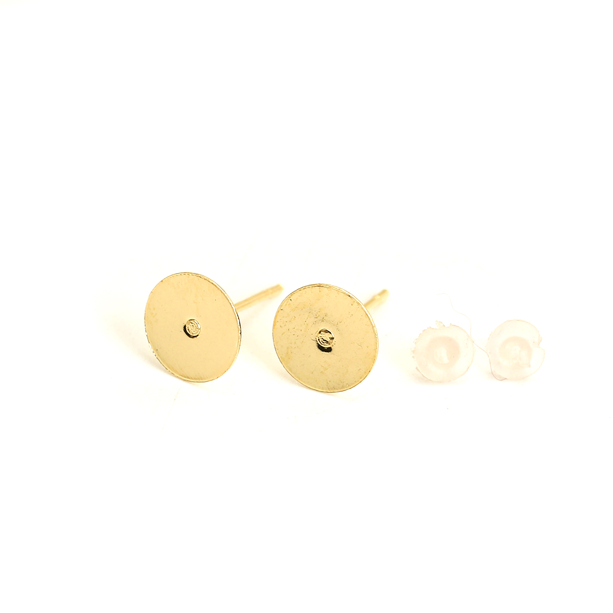 Picture of 304 Stainless Steel Ear Post Stud Earrings Round Gold Plated (Fits 8mm Dia.) 8mm( 3/8") Dia., Post/ Wire Size: (21 gauge), 30 PCs