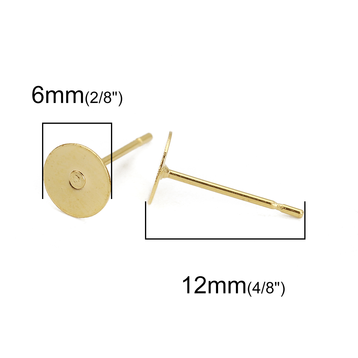 Picture of 304 Stainless Steel Glue-On Ear Post Stud Earrings Round Gold Plated (Fits 6mm Dia.) 6mm( 2/8") Dia., Post/ Wire Size: (21 gauge), 30 PCs