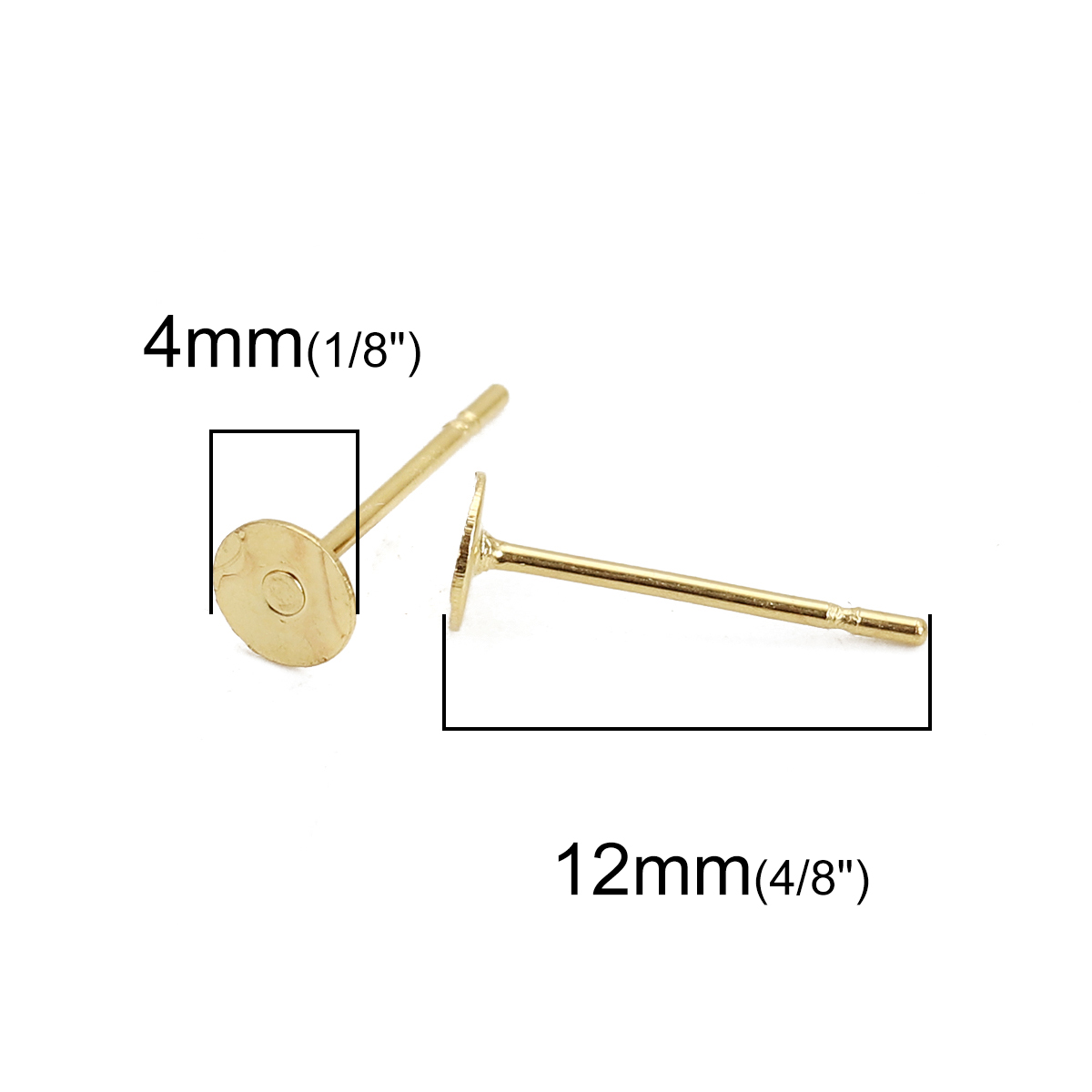 Picture of 304 Stainless Steel Glue-On Ear Post Stud Earrings Round Gold Plated (Fits 4mm Dia.) 4mm( 1/8") Dia., Post/ Wire Size: (21 gauge), 50 PCs