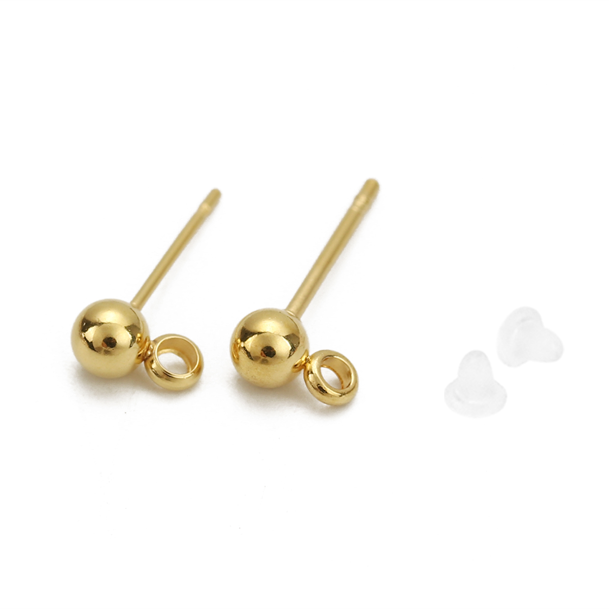 Picture of 304 Stainless Steel Ear Post Stud Earrings Ball Gold Plated W/ Loop 7mm( 2/8") x 4mm( 1/8"), Post/ Wire Size: (21 gauge), 6 PCs