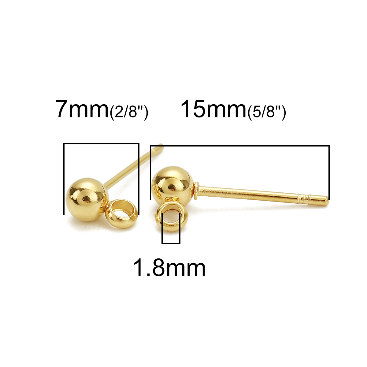Picture of 304 Stainless Steel Ear Post Stud Earrings Ball Gold Plated W/ Loop 7mm( 2/8") x 4mm( 1/8"), Post/ Wire Size: (21 gauge), 6 PCs