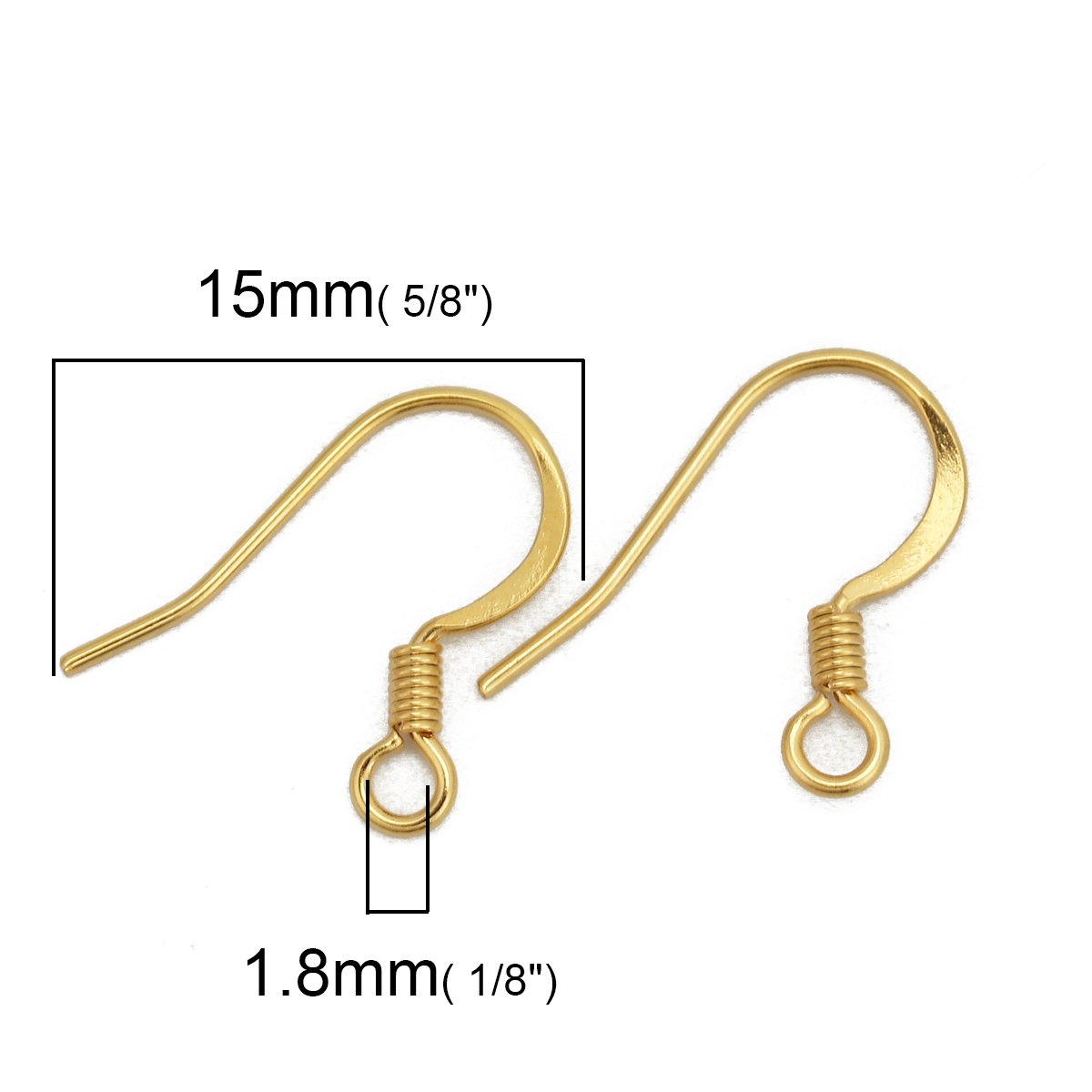 Picture of 316 Stainless Steel Ear Wire Hooks Earring Findings Gold Plated W/ Loop 15mm( 5/8") x 13mm( 4/8"), Post/ Wire Size: (21 gauge), 20 PCs