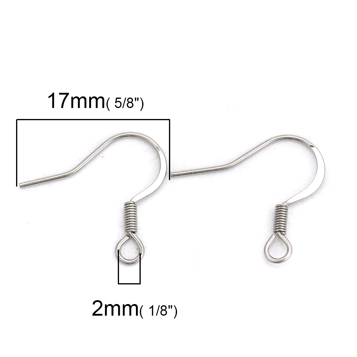 Picture of 316 Stainless Steel Ear Wire Hooks Earring Findings Silver Tone W/ Loop 17mm( 5/8") x 17mm( 5/8"), Post/ Wire Size: (21 gauge), 20 PCs
