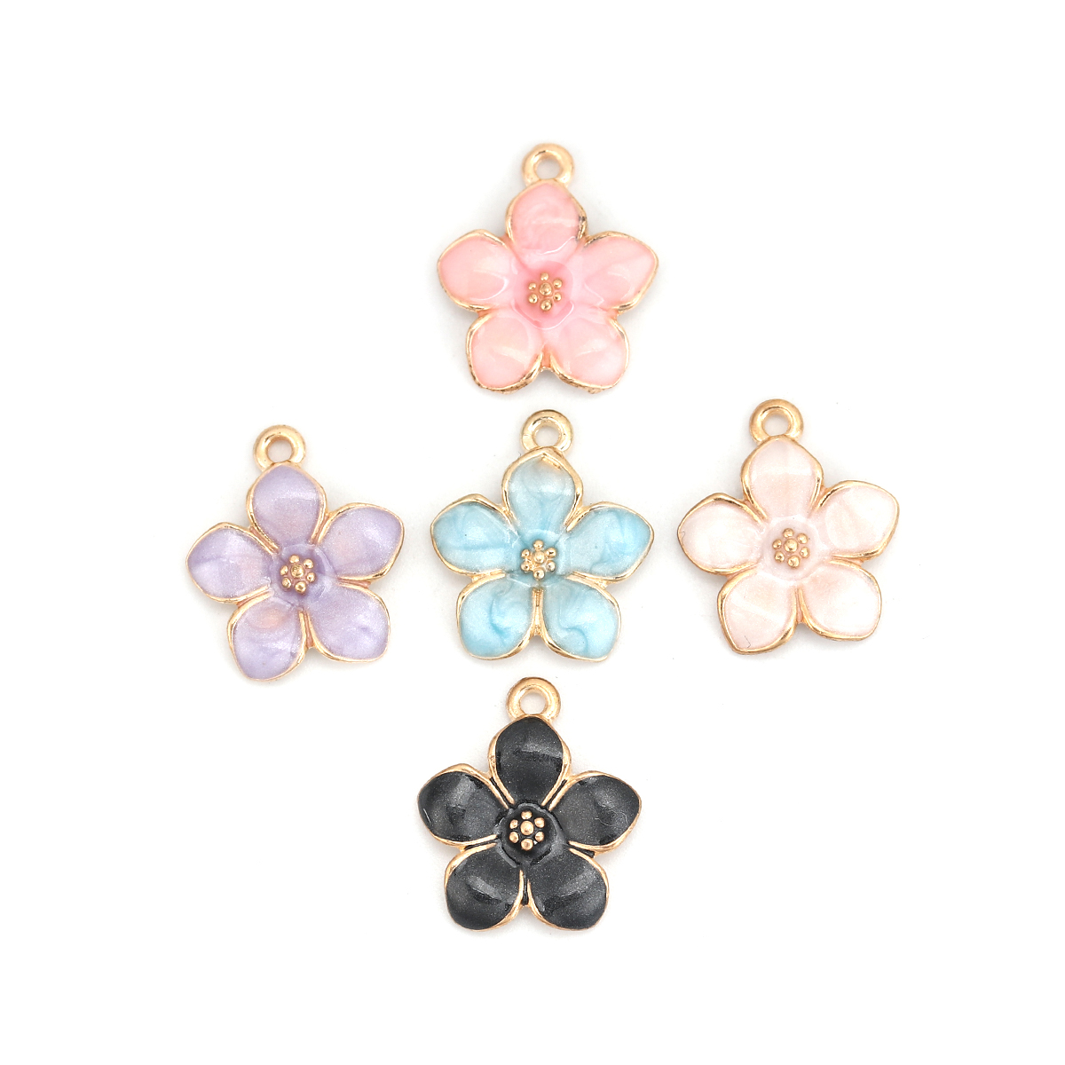 Picture of Zinc Based Alloy Charms Flower Gold Plated Black Enamel 17mm( 5/8") x 15mm( 5/8"), 20 PCs