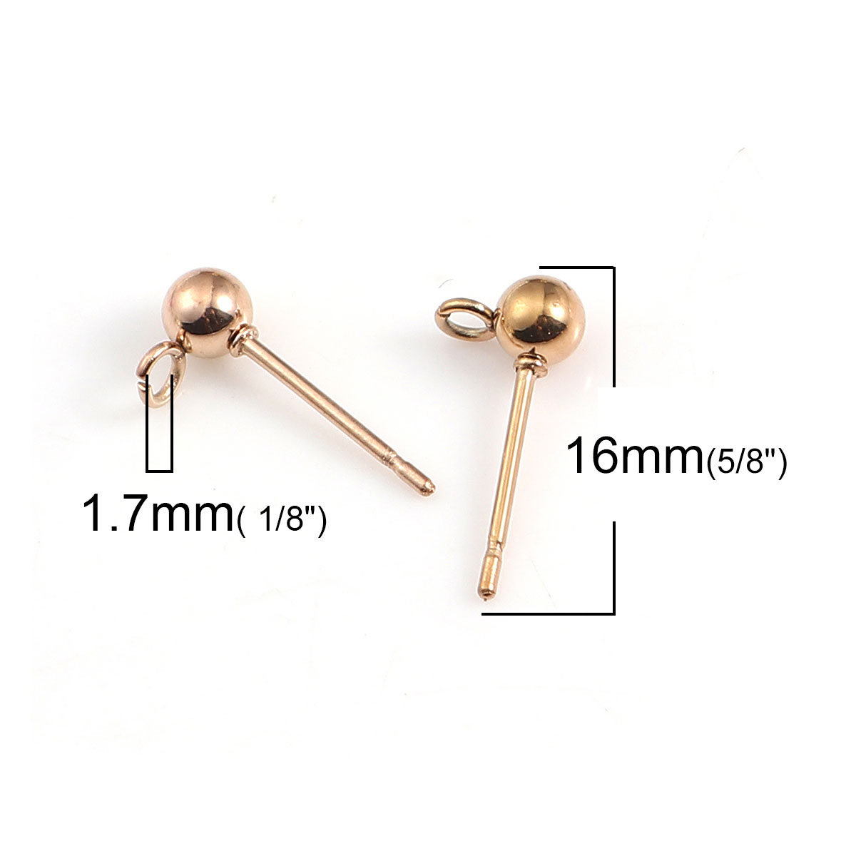 Picture of Stainless Steel Ear Post Stud Earrings Ball Rose Gold W/ Loop 7mm( 2/8") x 4mm( 1/8"), Post/ Wire Size: (21 gauge), 10 PCs