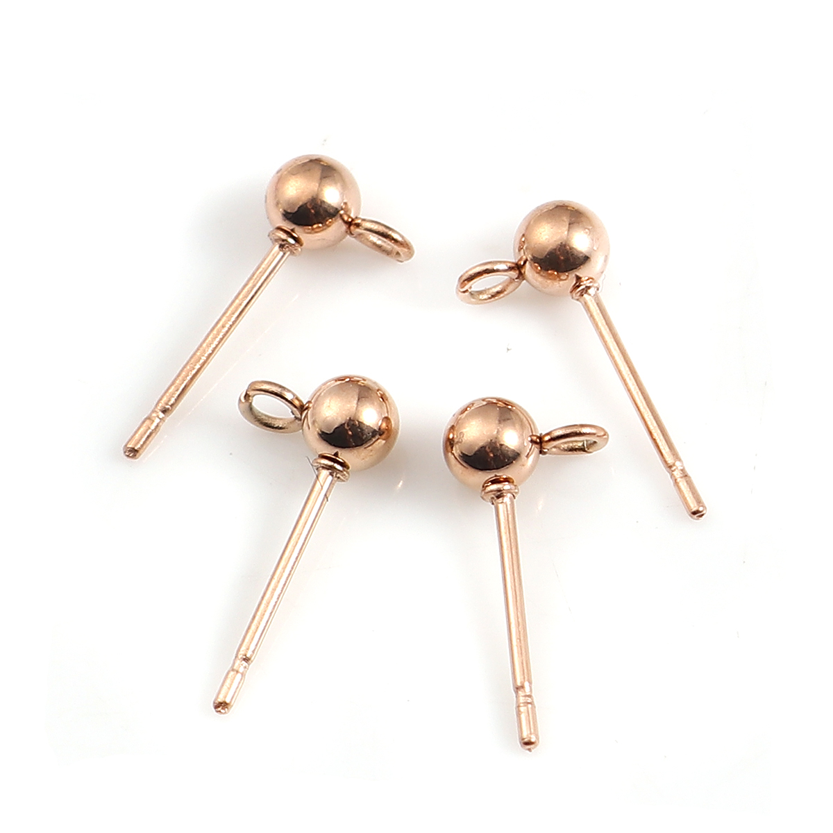 Picture of Stainless Steel Ear Post Stud Earrings Ball Rose Gold W/ Loop 7mm( 2/8") x 4mm( 1/8"), Post/ Wire Size: (21 gauge), 10 PCs