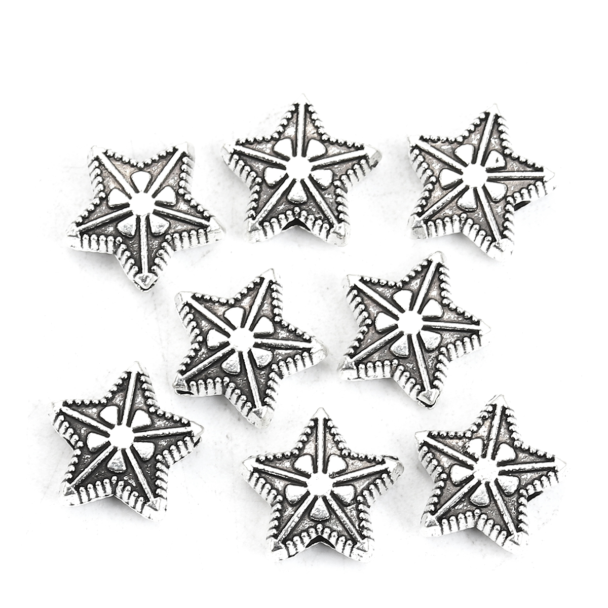 Picture of Zinc Based Alloy Spacer Beads Pentagram Star Antique Silver Flower 11mm x 10mm, Hole: Approx 1.5mm, 50 PCs